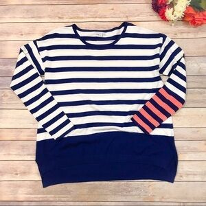 Larsen Gray Small Striped Sweater High Low Hem